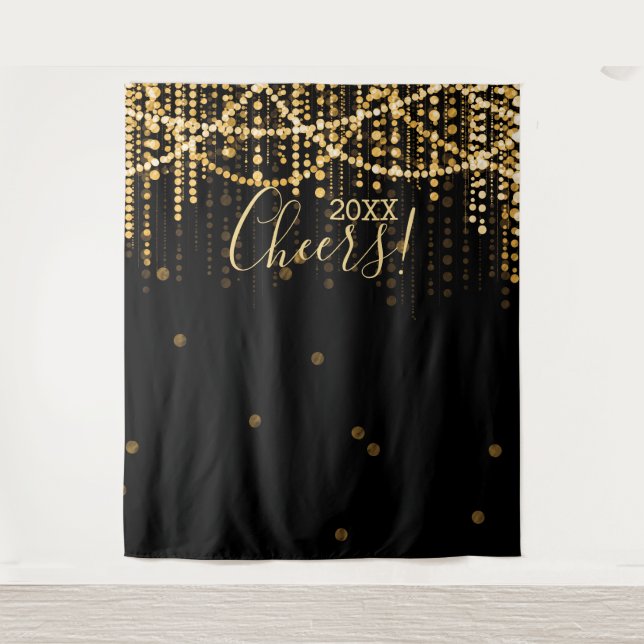 Tenture Fête du Nouvel An avec guirlande dorée en toile de (Devant)