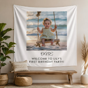 Tenture Fête du premier anniversaire de bébé fille minimal