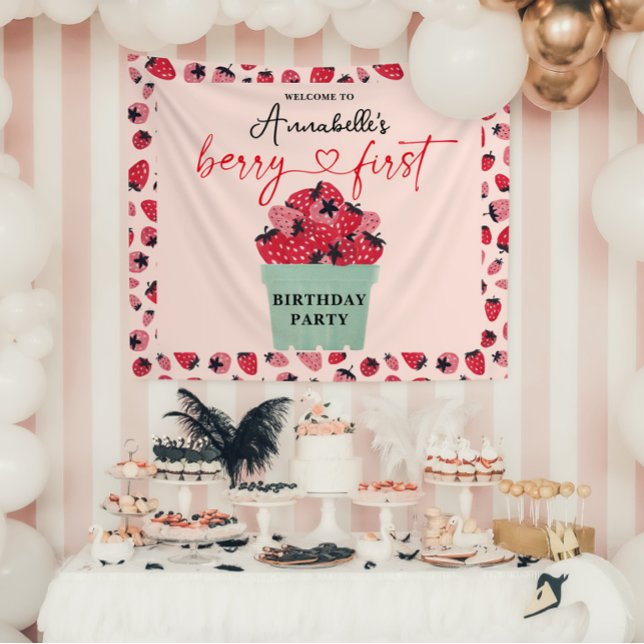 Tenture Fête du premier anniversaire de Berry fraise (Berry First Birthday Party Banner)
