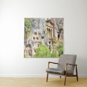 Tenture Fethiye Tombes Lycian Anciennes Aquarelle
