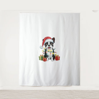 Tenture Feu de Noël Santa Hat Boston Terrier Chien Noël