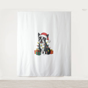 Tenture Feu de Noël Santa Hat Boston Terrier Chien Noël