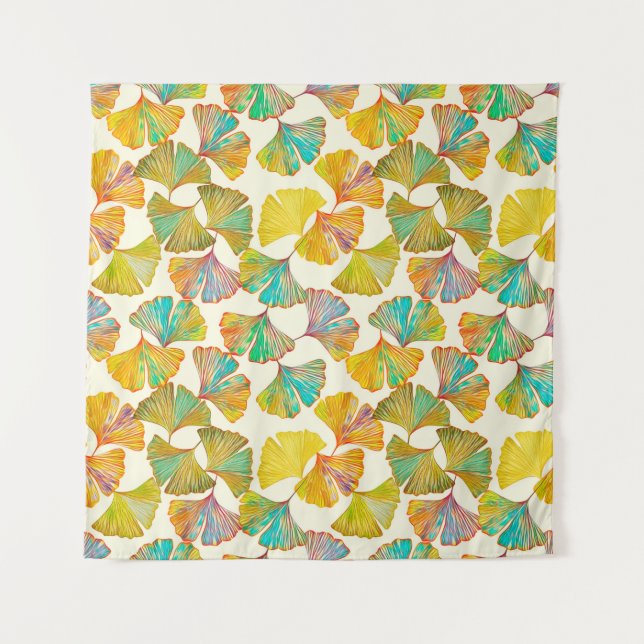 Tenture Feuille Gingko sur le sol motif sans couture. Aqua (Devant)