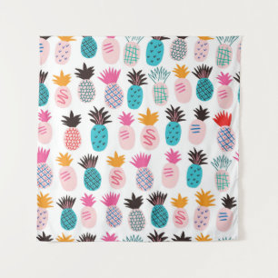 Tenture Feuilles colorés d'ananas, doodle tropical.
