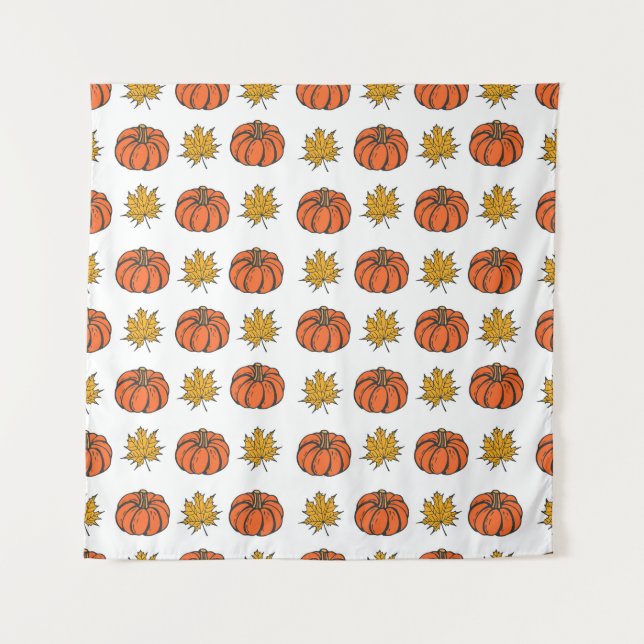 Tenture Feuilles d'automne : Motif Citrouille à main (Devant)