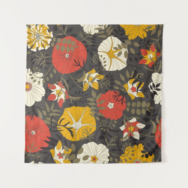 Tenture feuilles de dessins animés et fleurs sur un arrièr (Devant)