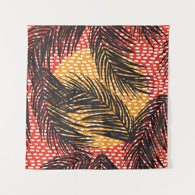 Tenture Feuilles de palmier noir, traits sans soudure (Devant)