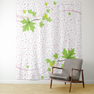 Tenture Feuilles d'érable vertes et pois roses
