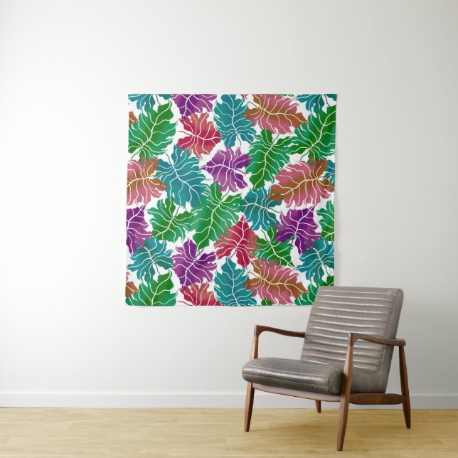 Tenture Feuilles tropicaux colorés (En situation)