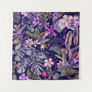 Tenture feuilles tropicaux et fleurs dessinés à la main pa