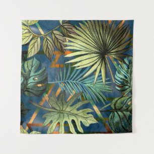 Tenture Feuilles tropicaux, formes géométriques motif