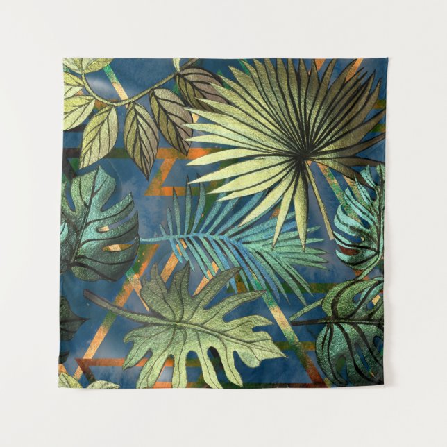Tenture Feuilles tropicaux, formes géométriques motif (Devant)