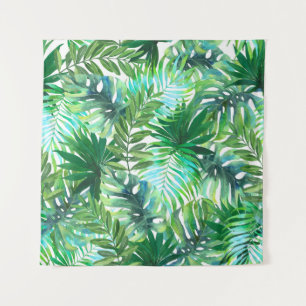 Tenture Feuilles verts tropicaux, Aquarelle transparente.