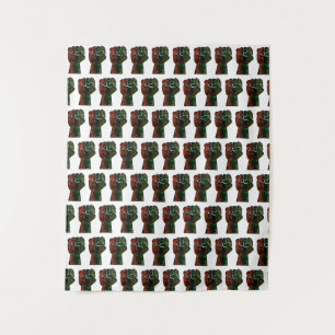 Tenture fierté noire drapeau rouge vert poing panafricain