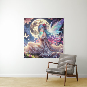 Tenture Fille Anime Princesse Fée de la Lune dans un Jardi