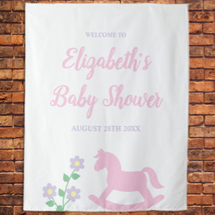 Tenture Fille au cheval à bascule rose Baby Shower