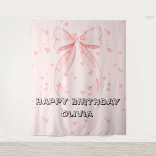 Tenture Fille au noeud rose Premier Anniversaire