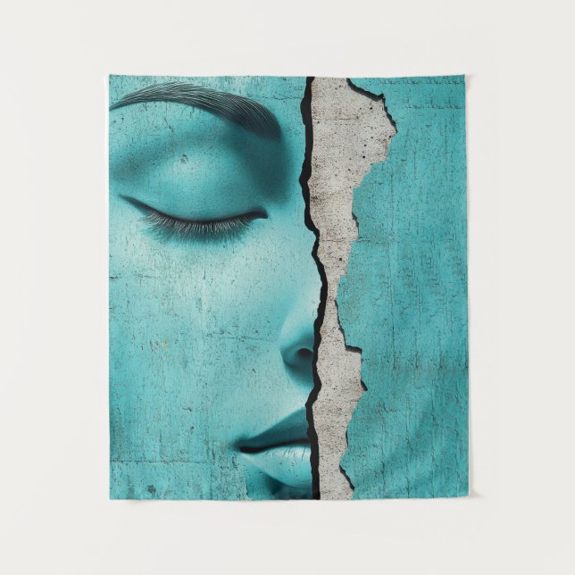 Tenture Fille cachée derrière un mur de menthe fissuré (Devant)