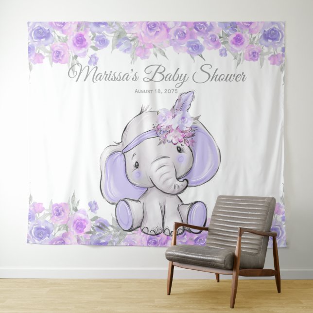 Tenture Fille Éléphant Boho Violet Baby Shower XL Toile de (En situation (horizontale))