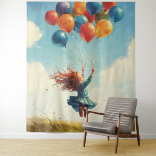Tenture Fille flottante avec ballons