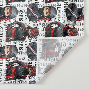 Tenture Filles Ninja Anime avec motif de texte Design