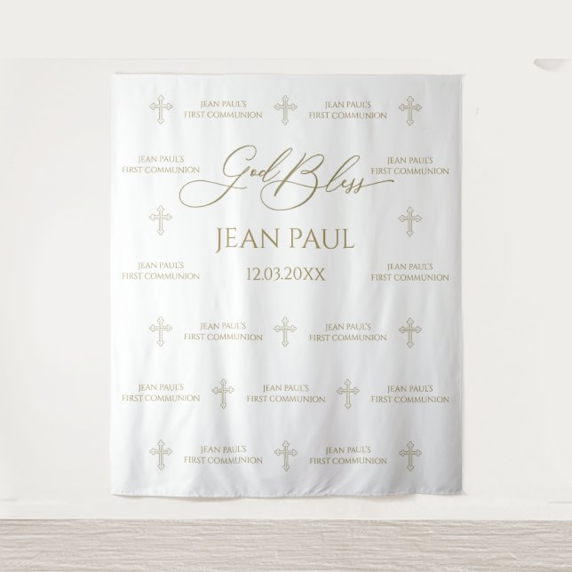 Tenture First Communion banner backdrop gold (Devant)