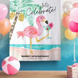 Tenture Flamant rose Beach Cocktail Tropical Birthday Tape