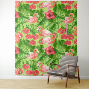 Tenture Flamant rose et plantes tropicaux