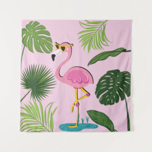 Tenture Flamant rose Palm Feuille Tropical Design