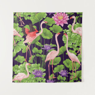 Tenture Flamant rose, plantes tropicaux, arrière - plan no