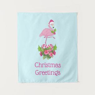 Tenture Flamant rose rose à Santa Hat Noël Whimsical