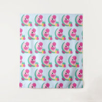Flamant rose rose avec Motif de fruits tropicaux