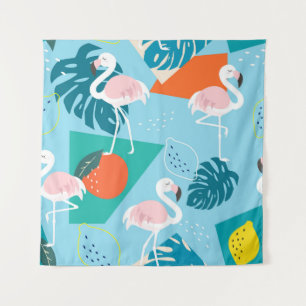 Tenture Flamant rose Tropical, Motif Vintage tendance.