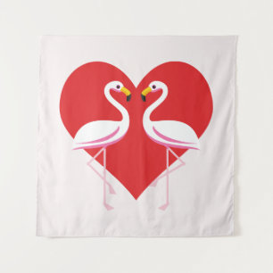 Tenture Flamants roses blancs mignons rose avec coeur roug