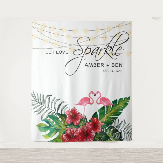 Tenture Flamants roses floraux tropicaux Mariage à cordes (Devant)