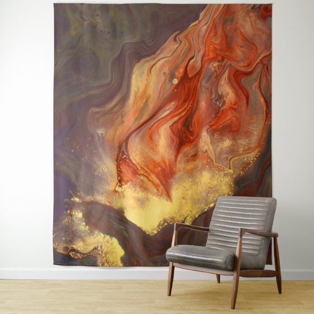 Tenture *~* Flamme de marbre jaune orange Art Abstrait (En situation)