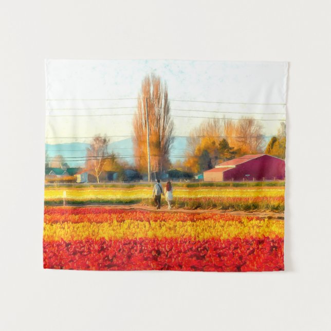 Tenture Flâner à travers les champs de tulipe rouge et or (Devant (Horizontal))