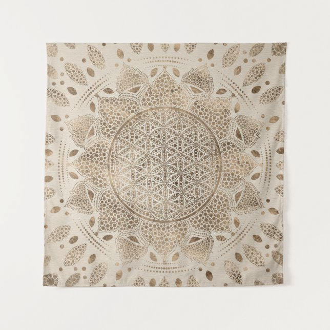 Tenture Fleur de la vie à Lotus Dot Art pastel golds (Devant)