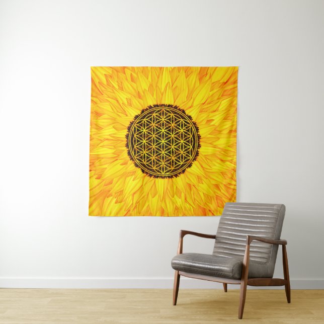 Tenture Fleur de la vie - tournesol #1 (En situation)
