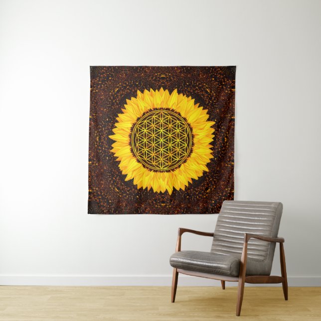 Tenture Fleur de la vie - tournesol #2 (En situation)