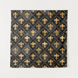 Tenture Fleur de lis motif Marbre noir et or