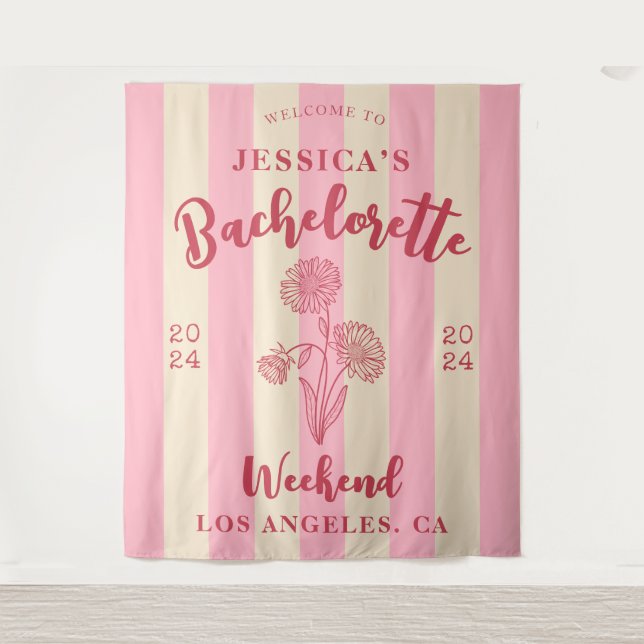 Tenture Fleur de naissance rose beige Bienvenue enterremen (Devant)