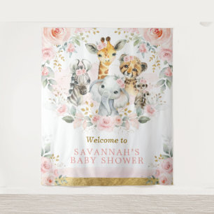 Tenture Fleur de teint rose jungle animal bébé fille Bienv