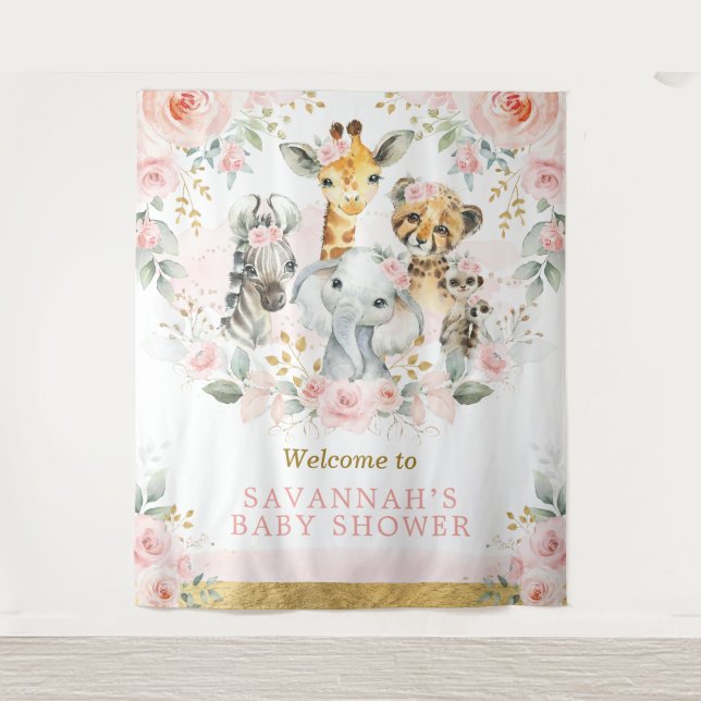 Tenture Fleur de teinte rose jungle animal bébé fille Bien (Devant)