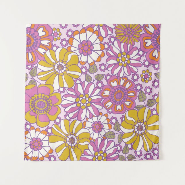 Tenture Fleur des années 60 rétro. Motif d'illustration vi (Devant)