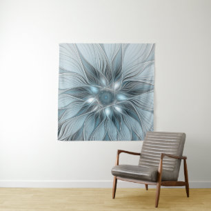 Tenture Fleur Joyeuse Abstrait gris bleu floral Fractal