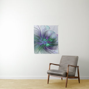 Tenture Fleur vert violet Art Abstrait moderne Fractal