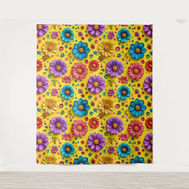 Tenture Fleurs 3d colorées (Devant)