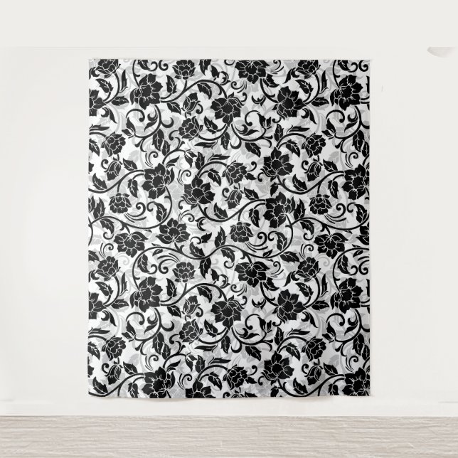 Tenture Fleurs à rayures noir et gris (Devant)