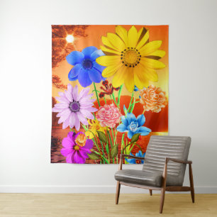 Tenture Fleurs Abstraites Avec Coucher De Soleil - Fleur C